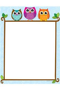 Colorful Owls on a Branch Computer Paper