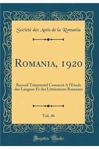 Romania, 1920, Vol. 46: Recueil Trimestriel ConsacrÃ© a l'Ã?tude Des Langues Et Des LittÃ©ratures Romanes (Classic Reprint)