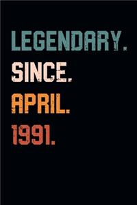 Blank Lined Journal, Notebook, Diary, Planner - Legendary Since April 1991 - 28th Birthday Gift For 28 Years Old Men and Women born in April