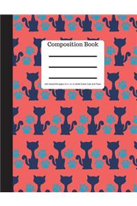 Composition Book 100 Sheet/200 Pages 8.5 X 11 In.-Wide Ruled-Cats and Paws