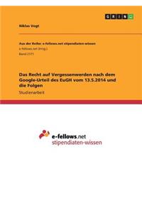 Das Recht auf Vergessenwerden nach dem Google-Urteil des EuGH vom 13.5.2014 und die Folgen
