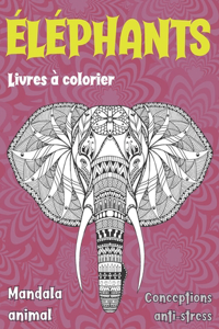 Livres à colorier - Conceptions anti-stress - Mandala animal - Éléphants