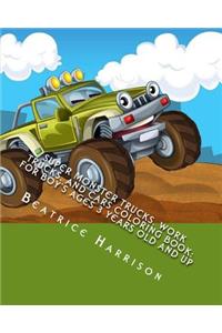 Super Monster Trucks, Work Trucks, and Cars Coloring Book: For Boy's Ages 3 Years Old and Up