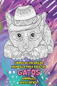 Libros de colorear Mandala para adultos - Nivel difícil - Animales - Gatos