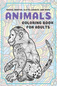 Animals - Coloring Book for adults - Moose, Marten, Sloth, Lioness, and more