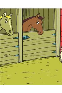 Horse Illustration School Composition Book Equine Stable Scene