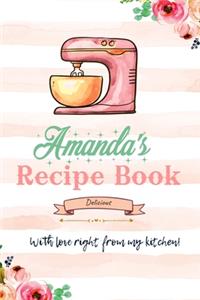 Amanda Personalized Blank Recipe Book/Journal for girls and women