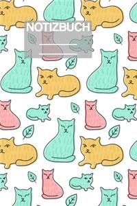 Notizbuch A5 Muster Zeichnung Katzen Katze Cat Cats Love Herbst Blätter