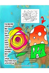 Fun maisemat värityskirja maa taivas kuu tähdet vuoret puut kukat sienet ruoho rakennukset hedelmät mäet tiet lintuja keiju tonttu taloa luova taiteilija Grace Divine