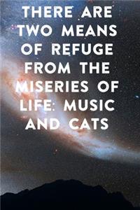 There are two means of refuge from the miseries of life music and cats
