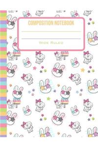 Composition Notebook Wide Ruled: Cute Bunny & Puppy Back to School Composition Book for Students