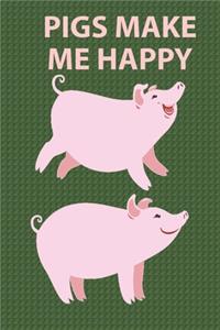 Pigs Make Me Happy: Wide Ruled Lined Journal 6x9 Cute Two Pigs Laughing Smiling Green Background