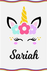 Sariah: Personal Notebook Personal Diary Unicorn Notebook Writing Journal Personalized Notebook Custom Notebook Unicorn Gift Unicorn Birthday Book Custom Na