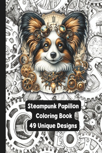 Steampunk Papillon Dog - Adult Coloring Book - 49 Unique Designs
