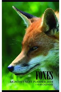 Foxes Monthly Note Planner 2019 1 Year Calendar