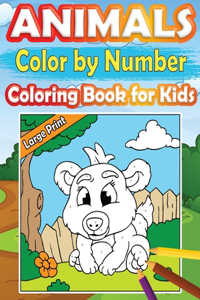 Large Print Color by Number Animals Coloring Book for Kids