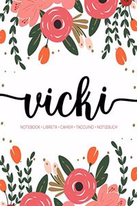 Vicki: Notebook - Libreta - Cahier - Taccuino - Notizbuch: 110 pages paginas seiten pagine: Modern Florals First Name Notebook in Coral, Pink & Orange on W