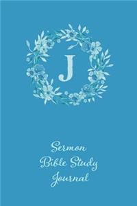 Blue Floral Monogram Letter J Sermon Bible Study Journal