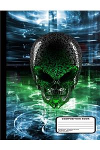 Alien Skull in a Digital City Composition Notebook - Graph Paper - 200 Pages / 100 Sheets 8-1/2