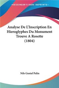 Analyse De L'Inscription En Hieroglyphes Du Monument Trouve A Rosette (1804)