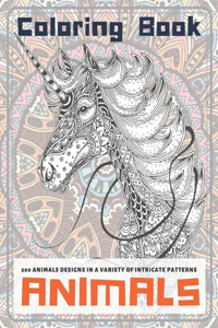 Animals - Coloring Book - 200 Animals designs in a variety of intricate patterns