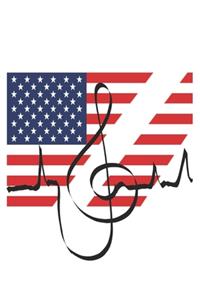 American USA clef gift - 120 Pages, music lines, music book, notebook, notepad, USA, America, US Flag, gift for music school, music lesson, music student, birthday, Christmas, bass treble