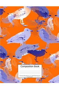 Composition Book 100 Sheets/200 Pages/8.5 X 11 In. Wide Ruled/ Orange and Purple Seagulls