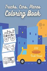 Trucks, Cars, Planes Coloring Book