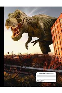 Dinosaur Attacks and Fighter Jets Defend Composition Notebook Wide Ruled 200 pages / 100 sheets, 8-1/2