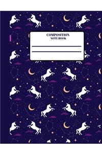 Composition Notebook: Cute Unicorn Wide Ruled Primary Composition Notebook, Soft Cover For Girls Kids Elementary School Supplies Student Teacher Daily Creative Writing Jo