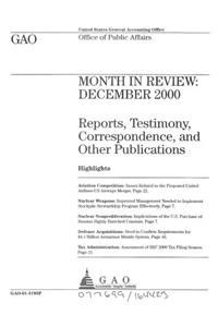 Month in Review: December 2000 Reports, Testimony, Correspondences, and Other Publications