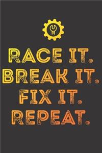 Notebook for car auto mechanic tuner and racer break it