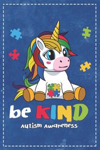 Autism Awareness: Be Kind Cute Unicorn & Colorful Puzzle Composition Notebook College Students Wide Ruled Line Paper 6x9 Support Autism with This Beautiful Colorful H