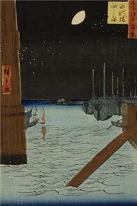 Moon Over Ships Moored at Tsukuda Island from Eitai Bridge, Ando Hiroshige
