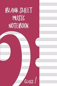 Blank Sheet Music Composition Manuscript Staff Paper Art Music CLASS 1 Notebook Pink Cover