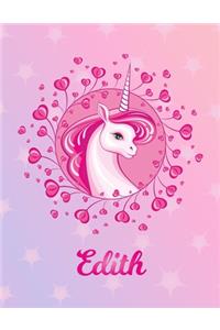 Edith: Unicorn Large Blank Primary Sketchbook Paper - Pink Purple Magical Horse Personalized Letter E Initial Custom First Name Cover - Drawing Sketch Book