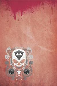 Gothic Notizbuch Weißer Totenschädel mit Kringeln auf blutigem Notizbuch