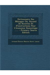 Dictionnaire Des Menages: Ou, Recueil de Recettes Et D'Instructions Pour L'Economie Domestique ...... - Primary Source Edition