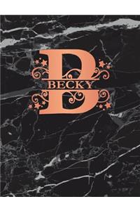 Becky: Personalized Sketchbook 8.5 X 11. Monogram Letter B Sketch Pad/Journal/Note Book. Black Marble & Rose Gold Cover. Doodle, Notebook, Journal, Create!