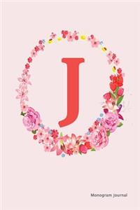 Monogram Journal - Initial J (Pink Flower)