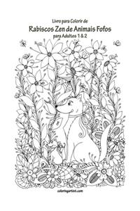 Livro para Colorir de Rabiscos Zen de Animais Fofos para Adultos 1 & 2
