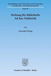 Haftung Fur Fehlerhafte Ad-Hoc-Publizitat