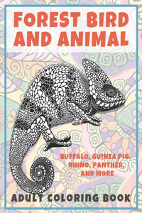 Forest Bird and Animal - Adult Coloring Book - Buffalo, Guinea pig, Rhino, Panther, and more