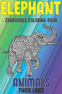 Zendoodle Coloring Book - Animals - Thick Lines - Elephant