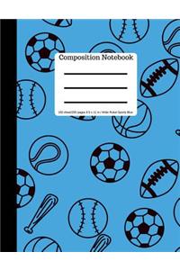 Composition Book 100 Sheet/200 Pages 8.5 X 11 In. Wide Ruled Sports-Blue