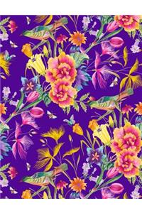 My Big Fat Bullet Journal Bird in Flowers Pattern on Purple: Jumbo Sized Graph Design Bullet Notebook Journal - 300 Plus Numbered Pages with 300 Graph Style Grid Pages, 6 Index Pages and 2 Key Pages in Large 8.5 X 11 Size