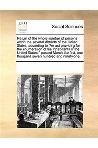 Return of the whole number of persons within the several districts of the United States, according to An act providing for the enumeration of the inhabitants of the United States; passed March the first, one thousand seven hundred and ninety-one.