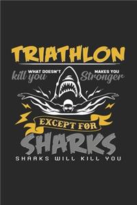 Triathlon sharks: 6x9 Triathlon - grid - squared paper - notebook - notes