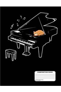 Orange Cat on a Black Piano Blank Sheet Music Composition Practice Music Manuscript Staff Paper Notebook - 13 Staves, 200 Pages / 100 Sheets, 8-1/2