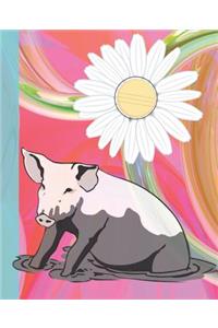 Cute White Daisy Preppy Pink Pig Composition Wide-ruled blank line School Notebook